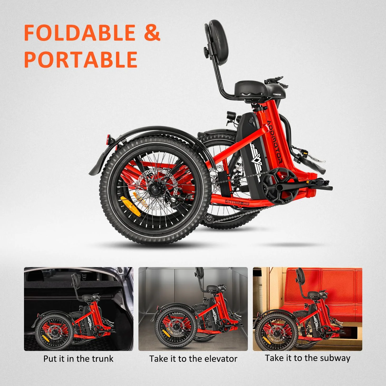 Addmotor Electric Trike, 750W (Peak 1400W) 90Miles Electric Tricycle for Adults, 48V 20Ah Folding 3 Wheel Electric Bikes with Parking Brake & Rear Speed Differential, E-310 Blue - Curated Treasures Market