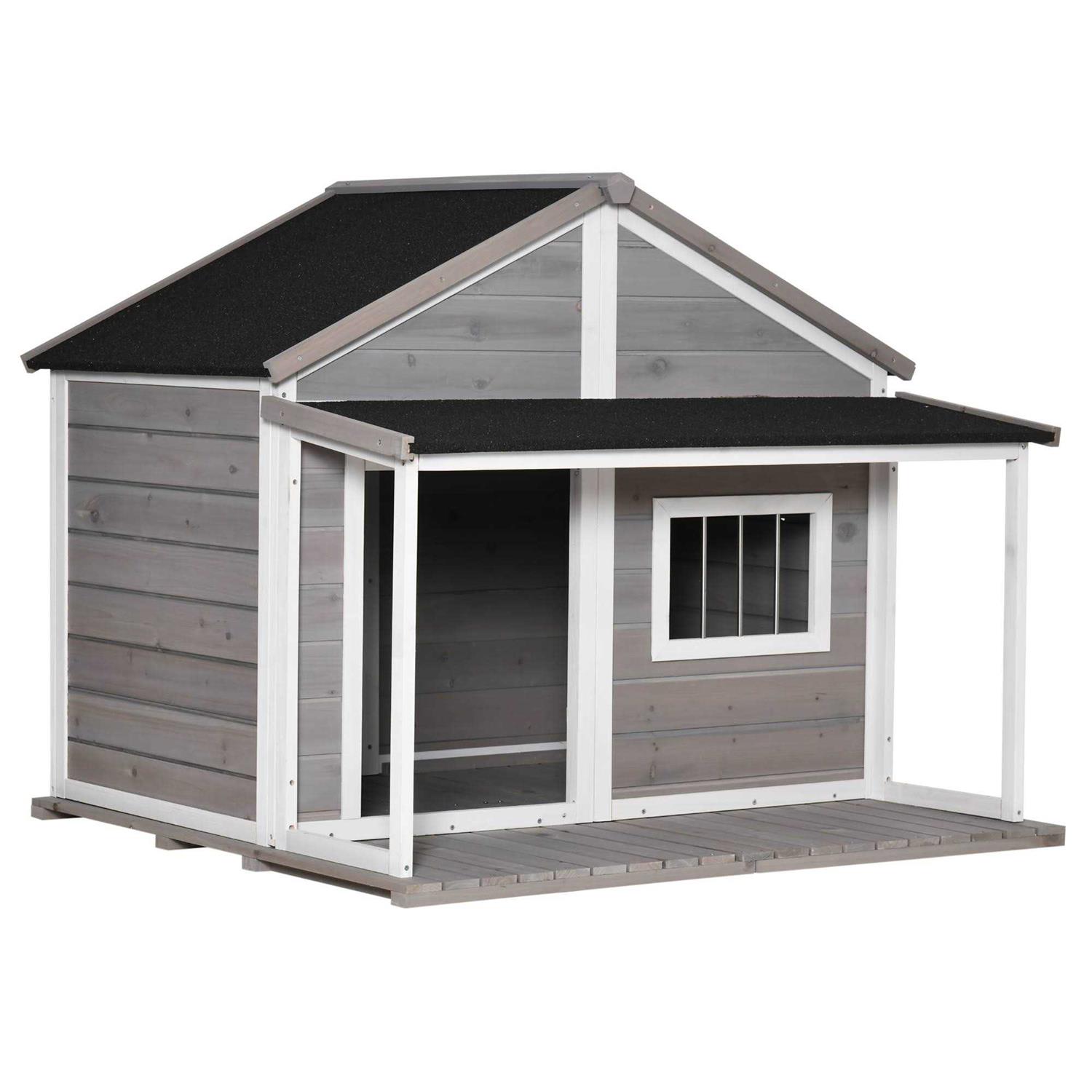 PawHut Outdoor Dog House Cabin Style Wooden Raised Pet Kennel with Asphalt Roof - Pet Supplies online store