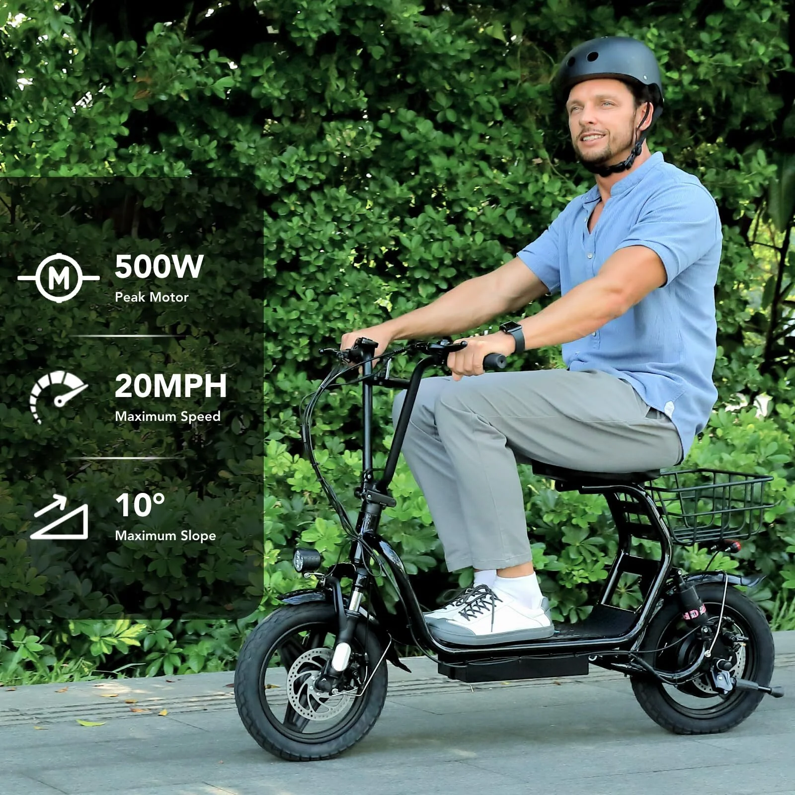 Caroma Peak 500W Adults Electric Scooter with Seat, 14" Off-road Tires, 3 Speeds 20 MPH Max, 15 Miles Range Folding Electric Scooter, Black