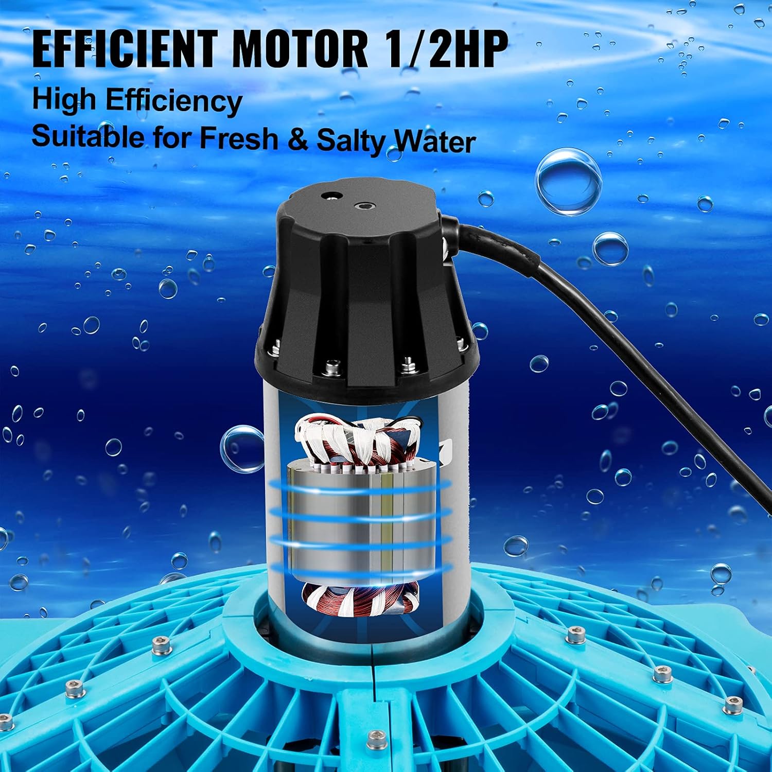 VEVOR Lake Fountains with 110V 1/2 HP Motor Aerating Pond Fountain with 50ft Cord Large Pond Aerator with Flow Tube Pond Fountains and Aerators for Aeration, Destratification and Sediment Cleaning