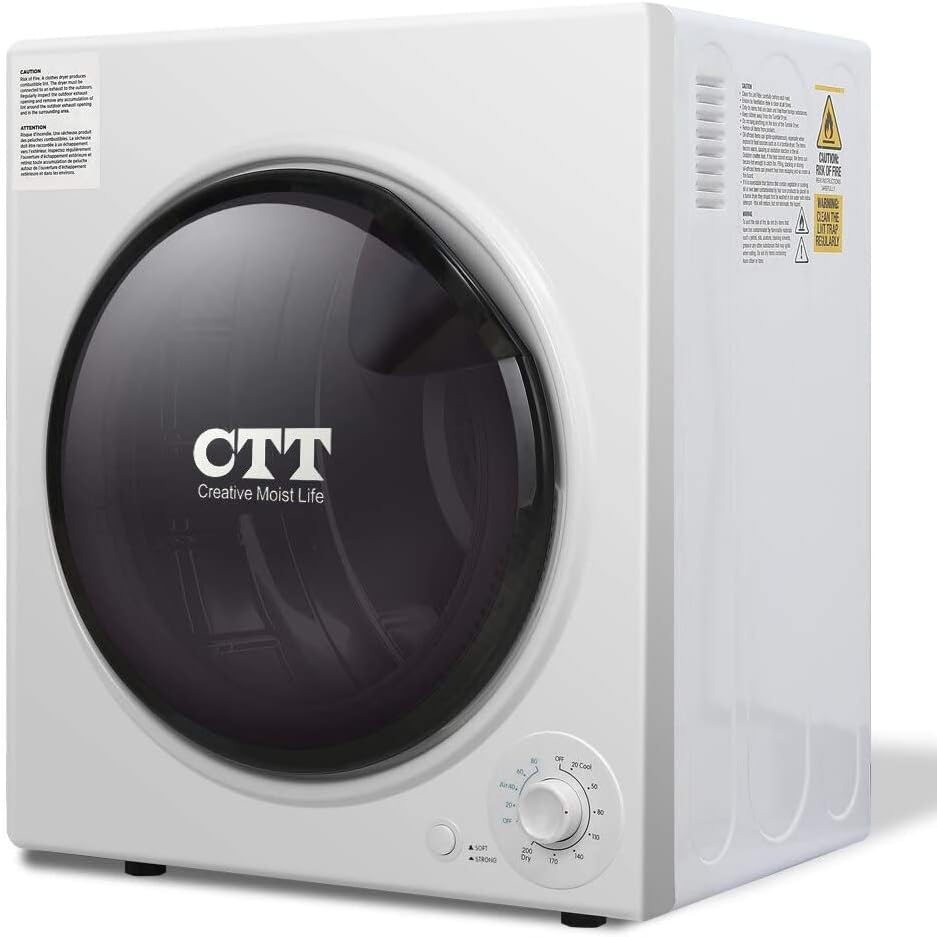 Compact Laundry Dryer, 3.5 Cu. Ft. 1500W Electric Portable Clothes Dryer with Stainless Steel Tub, Control Panel Downside Easy Control for 4 Automatic Drying Mode, White