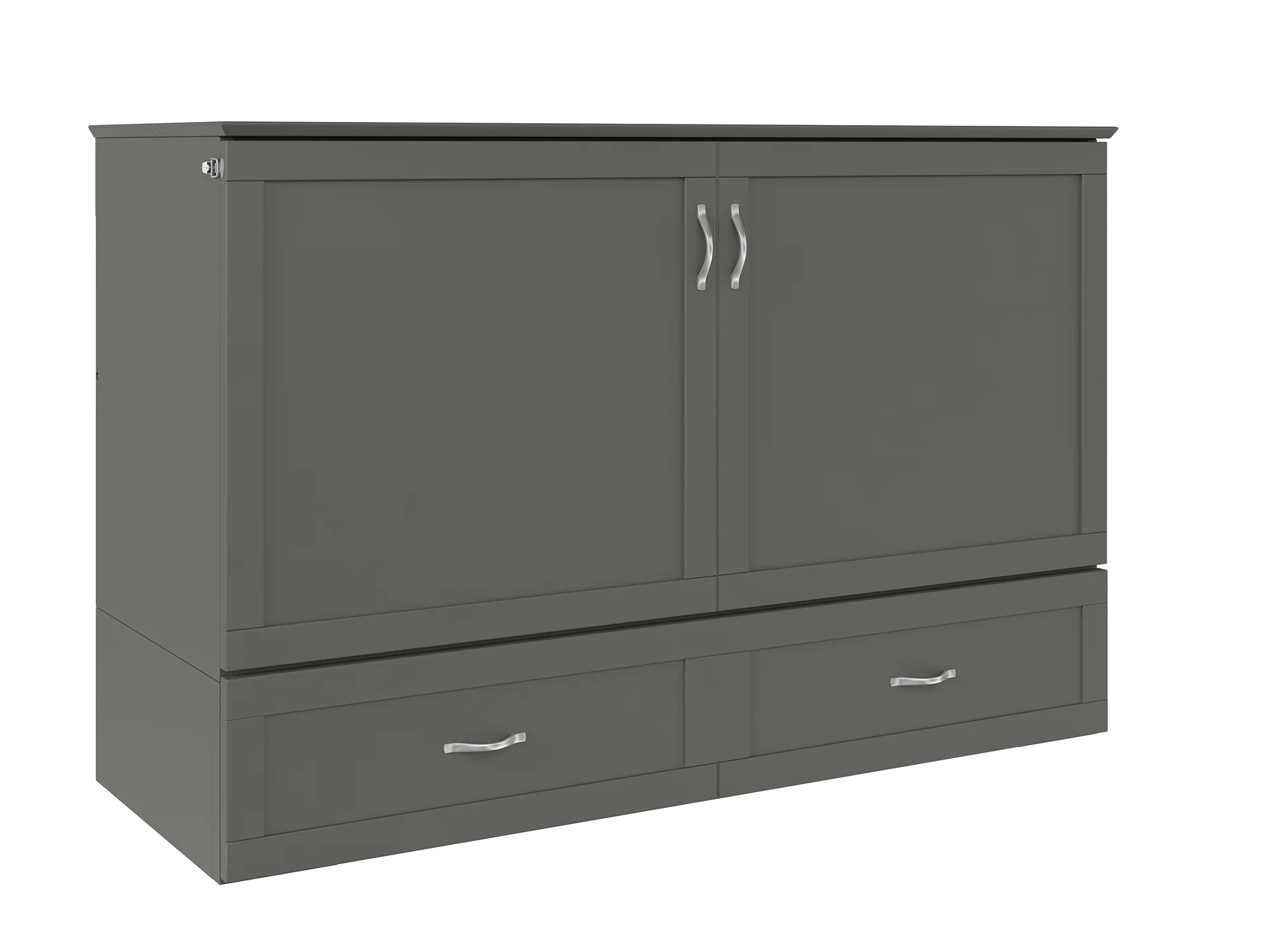 AFI Hamilton Queen Solid Wood Murphy Bed Chest with Mattress, Drawer and Charger in Gray