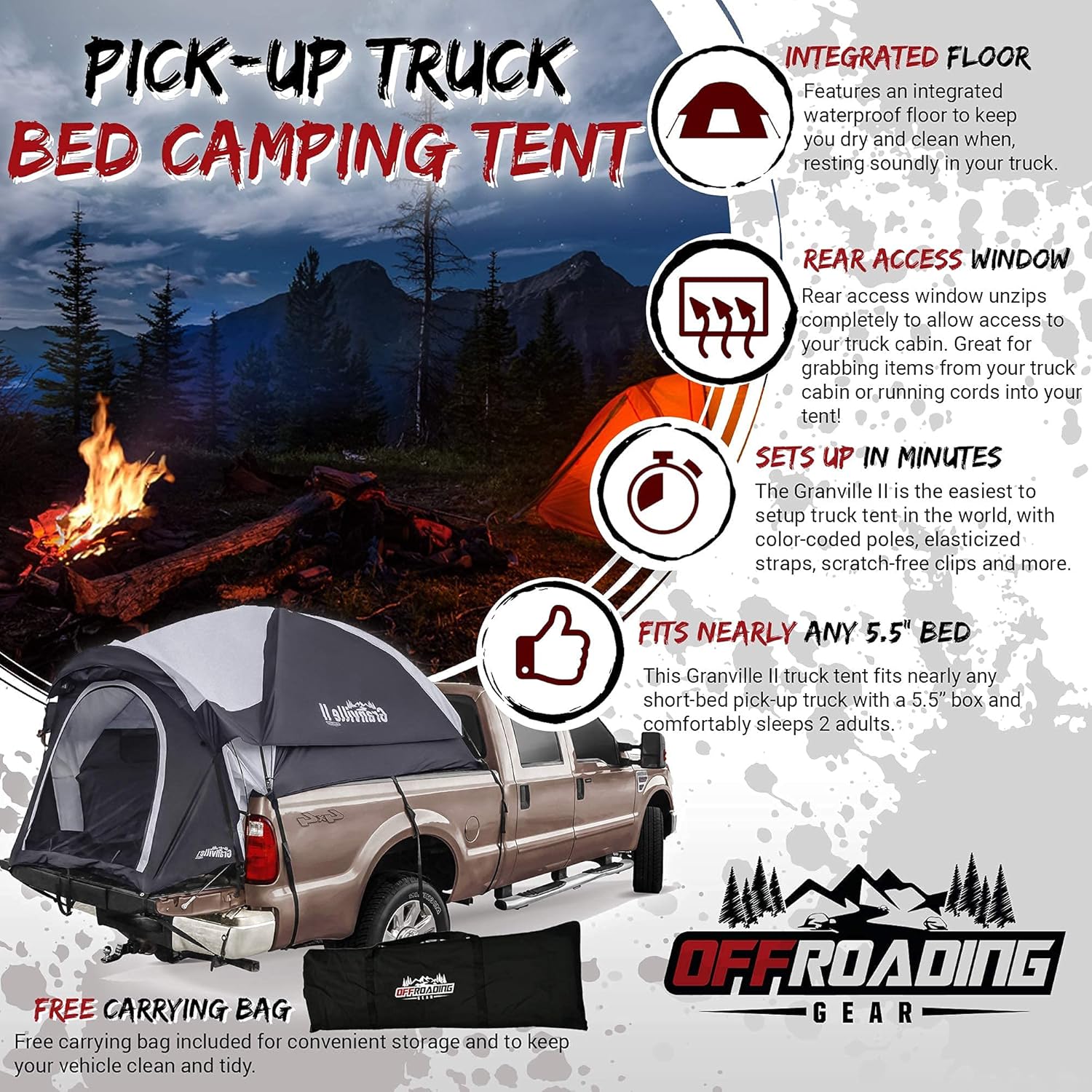 Pickup Truck Bed Tent, 5.5' Box Length with Front Awning for Camping