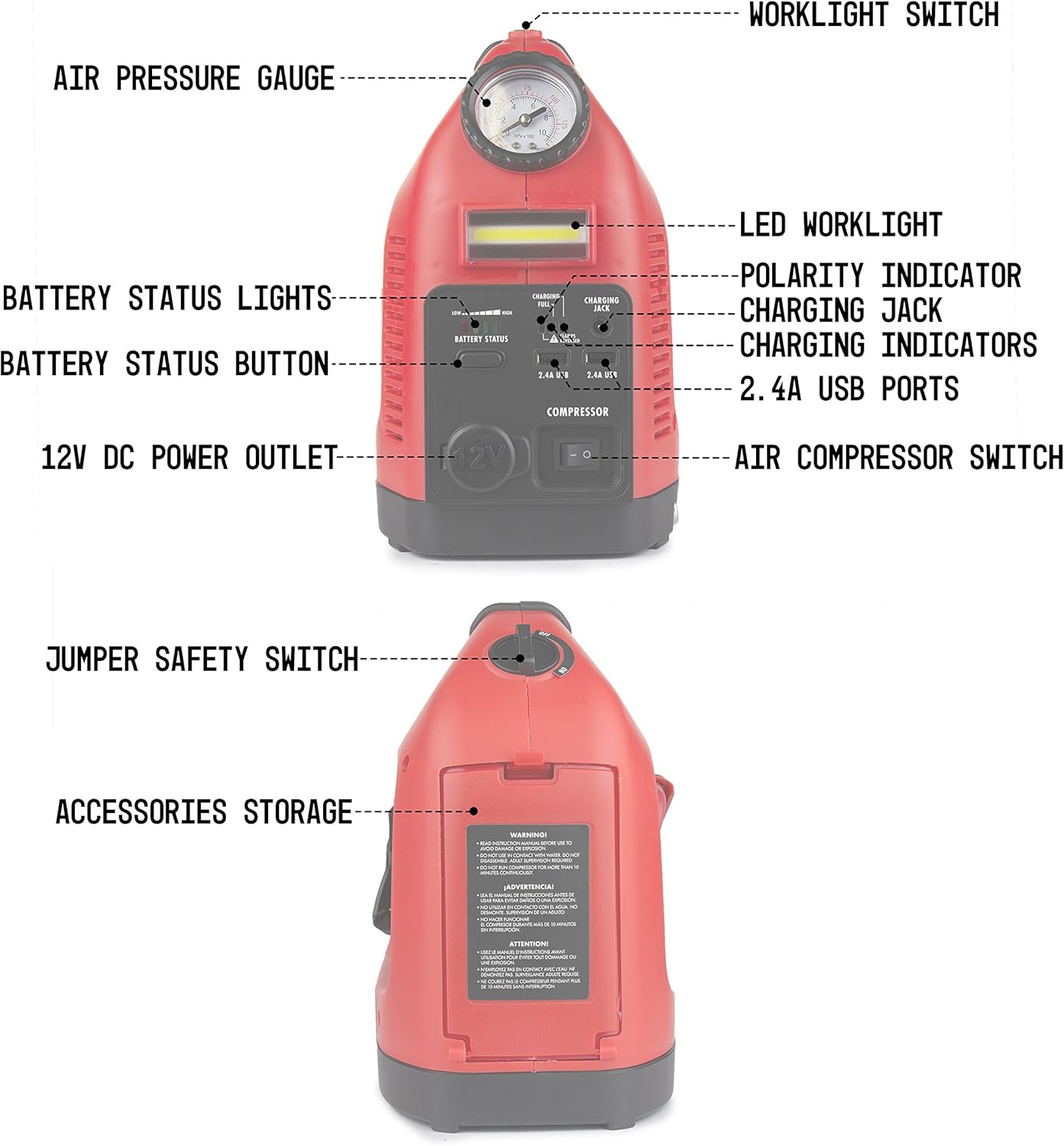 Wagan EL7550 Jumpboost V6 AIR - Battery Jump Starter Portable Power Supply, Air Compressor, Battery bank and Tire Inflator