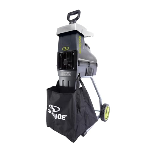 Sun Joe Wood Chipper Shredder, 15-Amp Corded Electric Yard Waste Shredding Machine with Collection Bag, 1.7 Inch Cutting Diameter, Black, CJ603E
