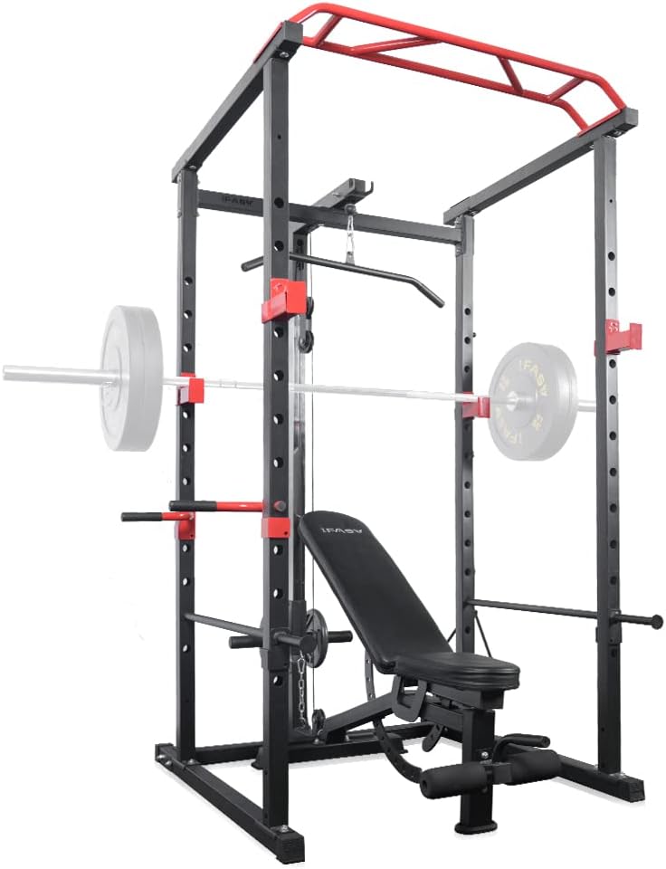 IFAST Multi-Functional Power Cage,Home Adjustable Pullup Squat Rack 1000Lbs Capacity Comprehensive Fitness Barbell Rack