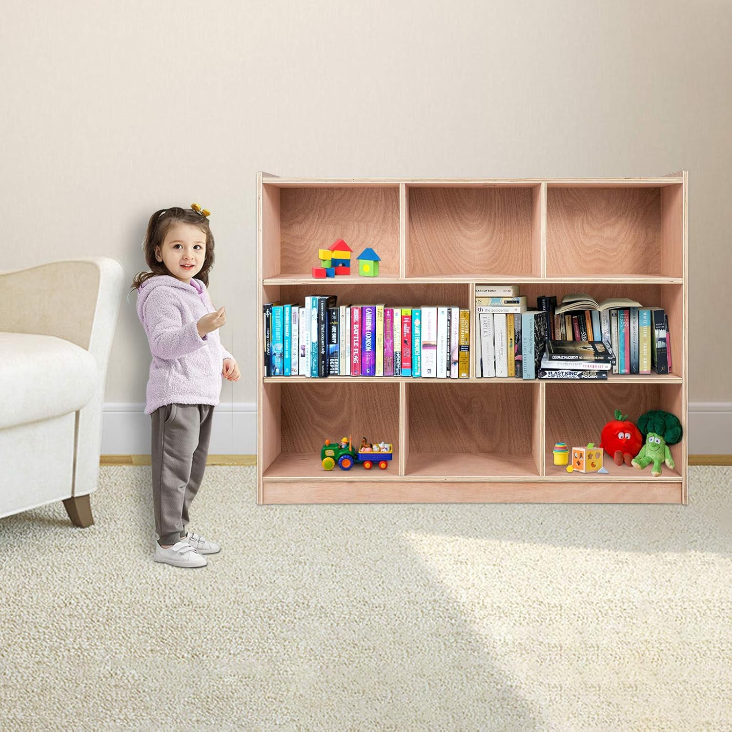 Happybuy Classroom Storage Cabinet, 36” High, Wood Color