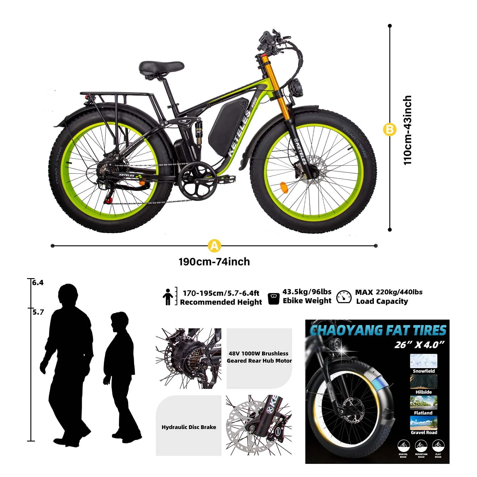 Electric Bike Ebike for Adults 26" Electric Mountain Bike with 48V 17.5Ah Removable Battery 1000W Long Range Ebikes E Bike up to 28MPH with Full Suspension Dual Hydraulic Disc Brake