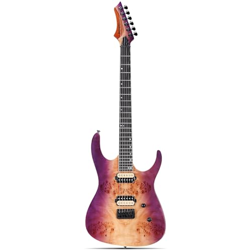 Leo Jaymz Electric Guitar Monsoon Series,Reverse Headstock,Mahogany Body,Roasted Maple Neck,Rosewood Fretboard,Locking Tuners,Rounded End Frets,AlnicoV Pickups,Fixed Bridge (Blue Flame)