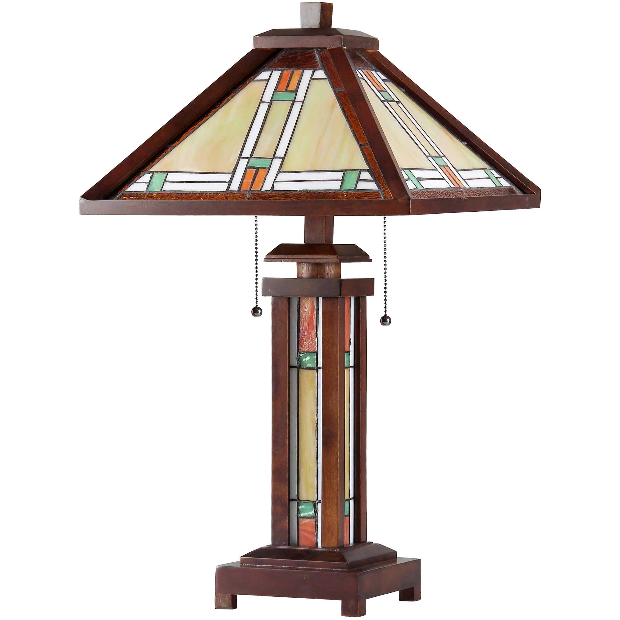 Chloe Lighting Aaron Tiffany-Style 3-Light Mission Double Lit Wooden Table Lamp with 15" Shade