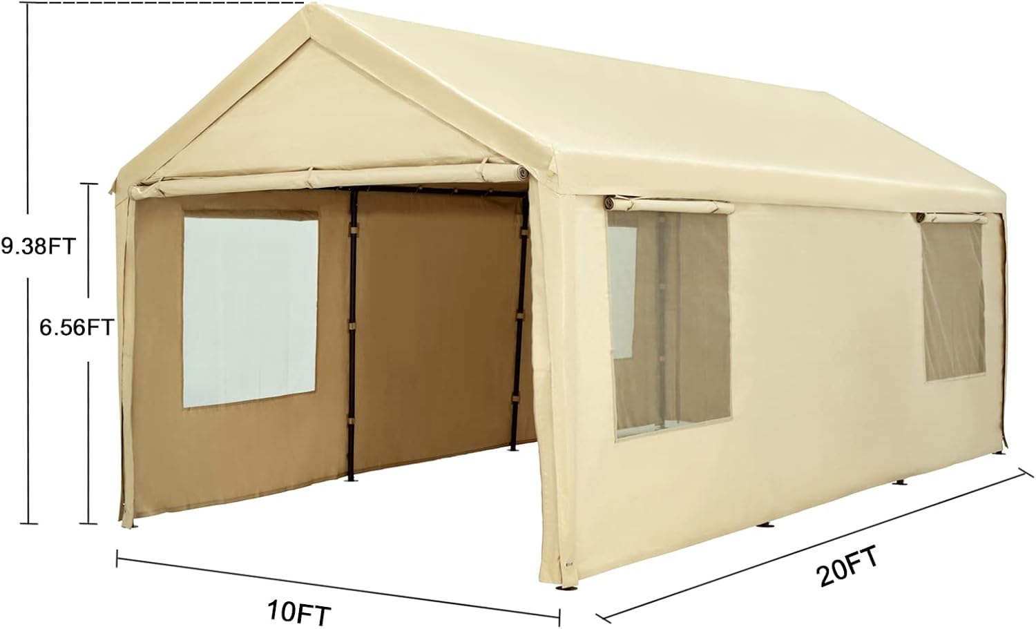 Carport, 10 x 20 ft Heavy Duty Carport with Ventilated Windows, Portable Garage with Removable Sidewalls & Doors, All-Season Car Canopy for Auto, Truck, Boat, SUV, Beige
