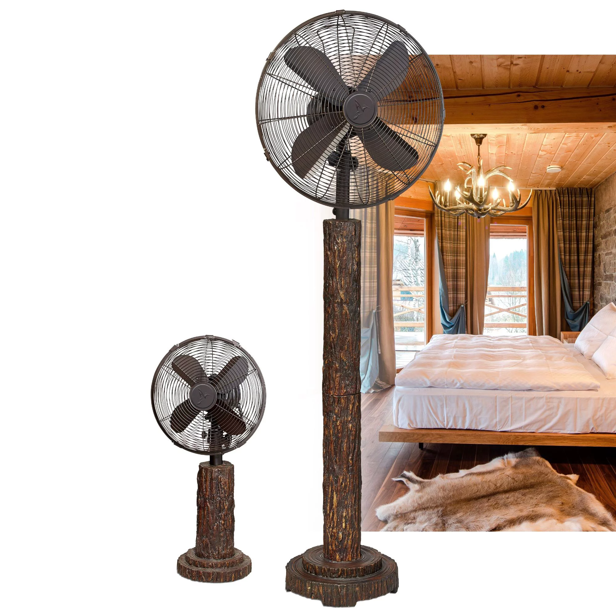 Deco Home Accents 55" Brown Contemporary Fir Bark Standing Floor Fan