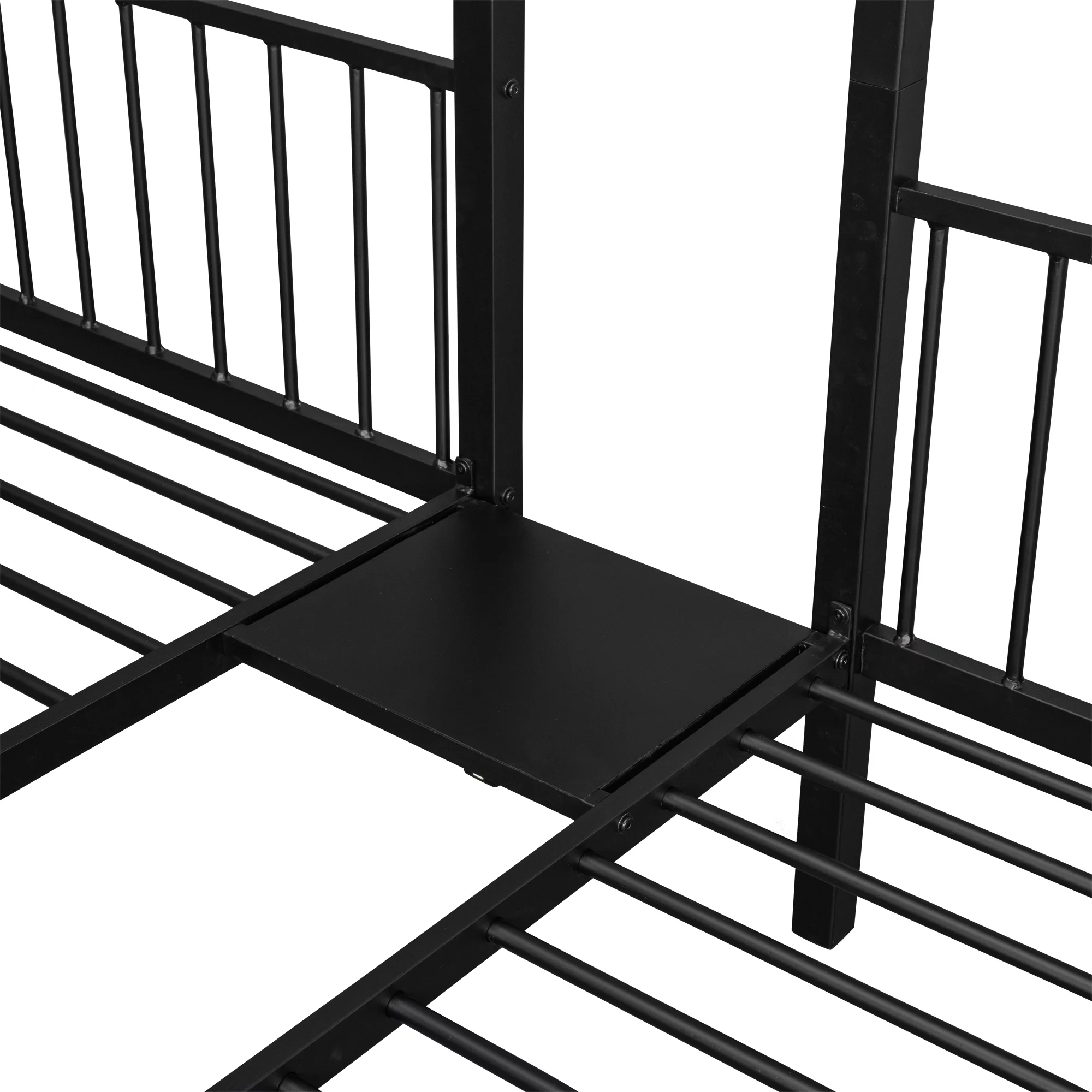 Metal Triple Bunk Beds, BTMWAY Triple Full Bunk Bed for Kids Teens Adults, Full Over Twin Over Twin Bunk Bed with Drawers and Guardrails, Can be Separated into 3 Beds with Headboard, Black