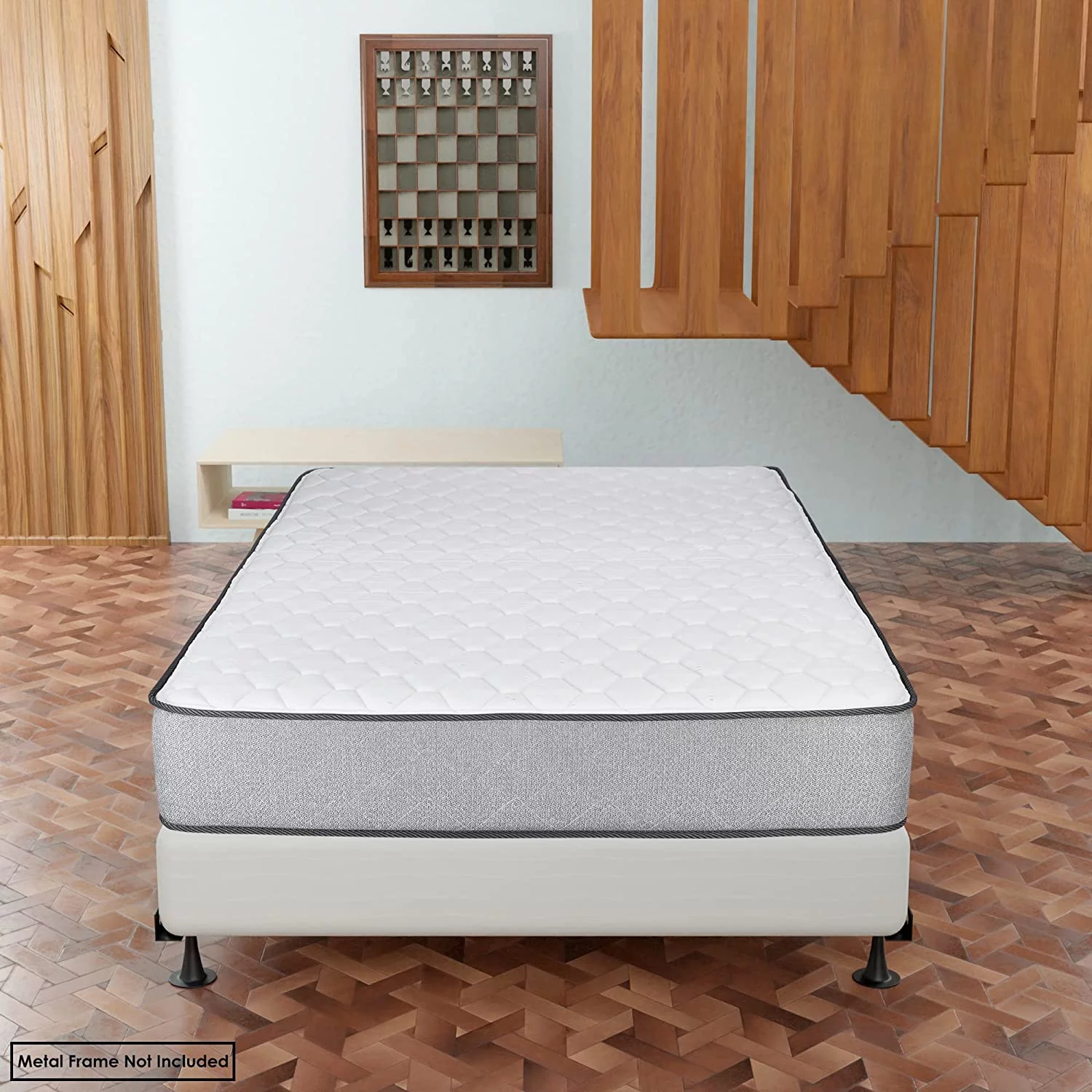 4.5-Inch Sturdy Box Spring for Mattress Support-Durable and Easy to Assemble Natural Wood Foundation for Full, White