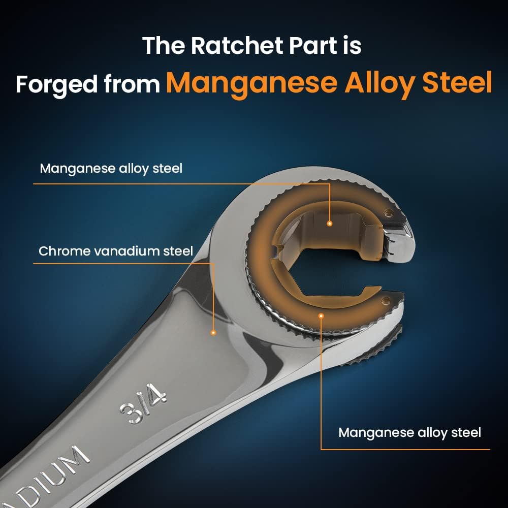 Anbull Combination Ratcheting Wrench Set SAE with Open End, Tubing Ratchet Wrench Chrome Vanadium Steel 3/8'' 7/16'' 1/2'' 9/16'' 5/8'' 11/16'' 6PCS