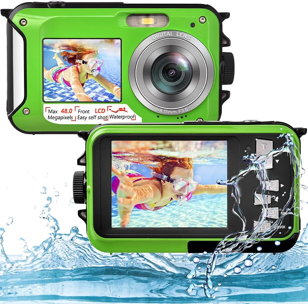 Underwater Camera Full HD 2.7K 48MP Waterproof Camera for Snorkeling Dual Screen Waterproof Camera Digital with Self-Timer and 16X Digital Zoom (Yellow) Pack of 2
