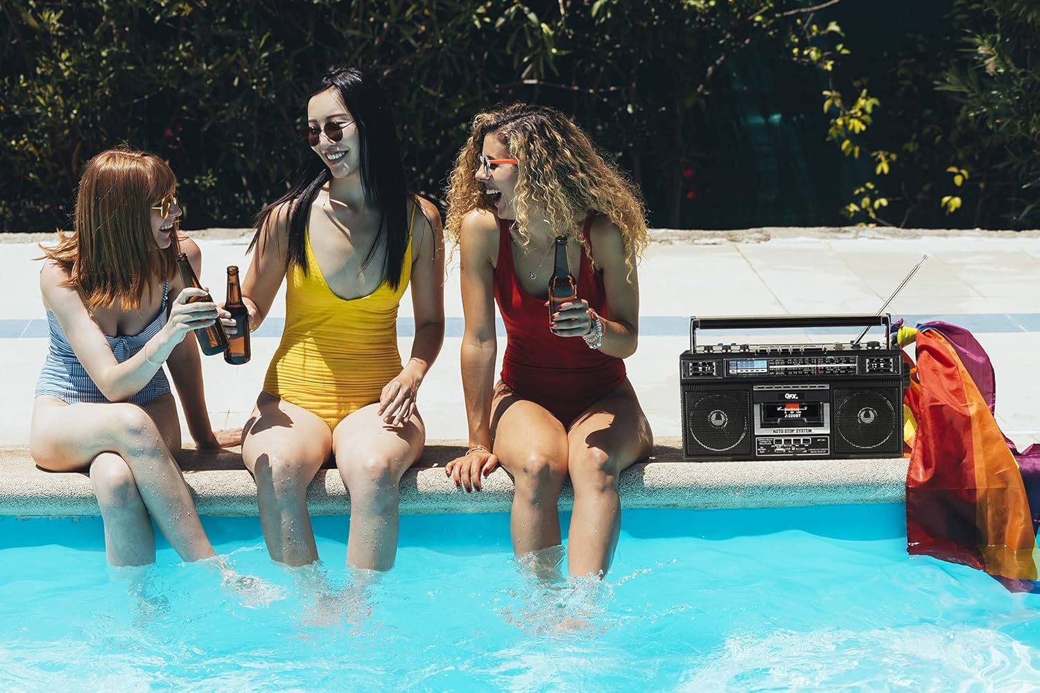 QFX J-220BT ReRun X Cassette Player/Recorder Boombox 4-Band (AM, FM, SW1, SW2) Bluetooth Portable Recording Boombox with Dual 3” Speakers, Built-in Microphone, 3-Band Equalizer Pack of 2