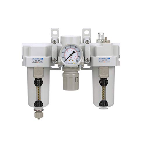 PneumaticPlus SAU400 Series Compressed Air Filter Regulator Lubricator Combo FRL 1/2" NPT