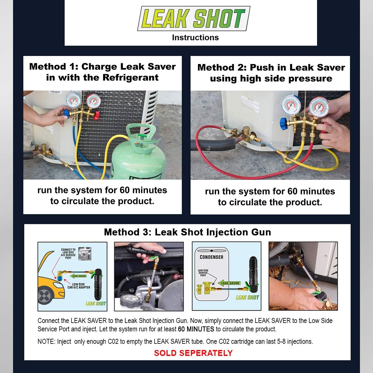 Leak Saver: Direct Inject - Refrigerant Leak Sealer - For Systems Up to 5 Tons - Compatible With Most Air Conditioner and Refrigeration Systems - Proudly Made in the USA