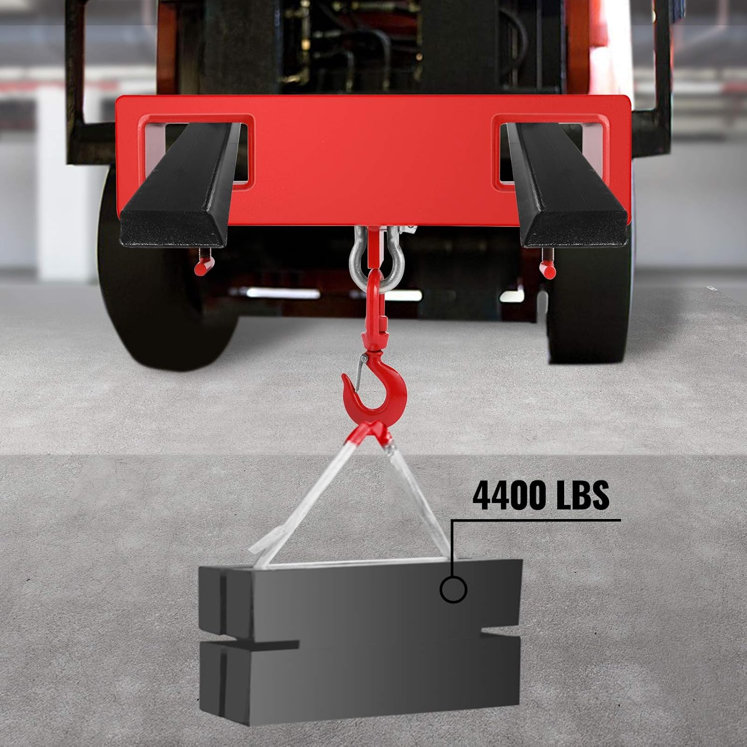 Mophorn Forklift Lifting Hook, 4400lbs Capacity Forklift Lifting Hoist, Red Forklift Mobile Crane with Swivel Hook and Two Large T-Screws, Hook Forklift Lifting Hoist, Fork Lifting Attachment