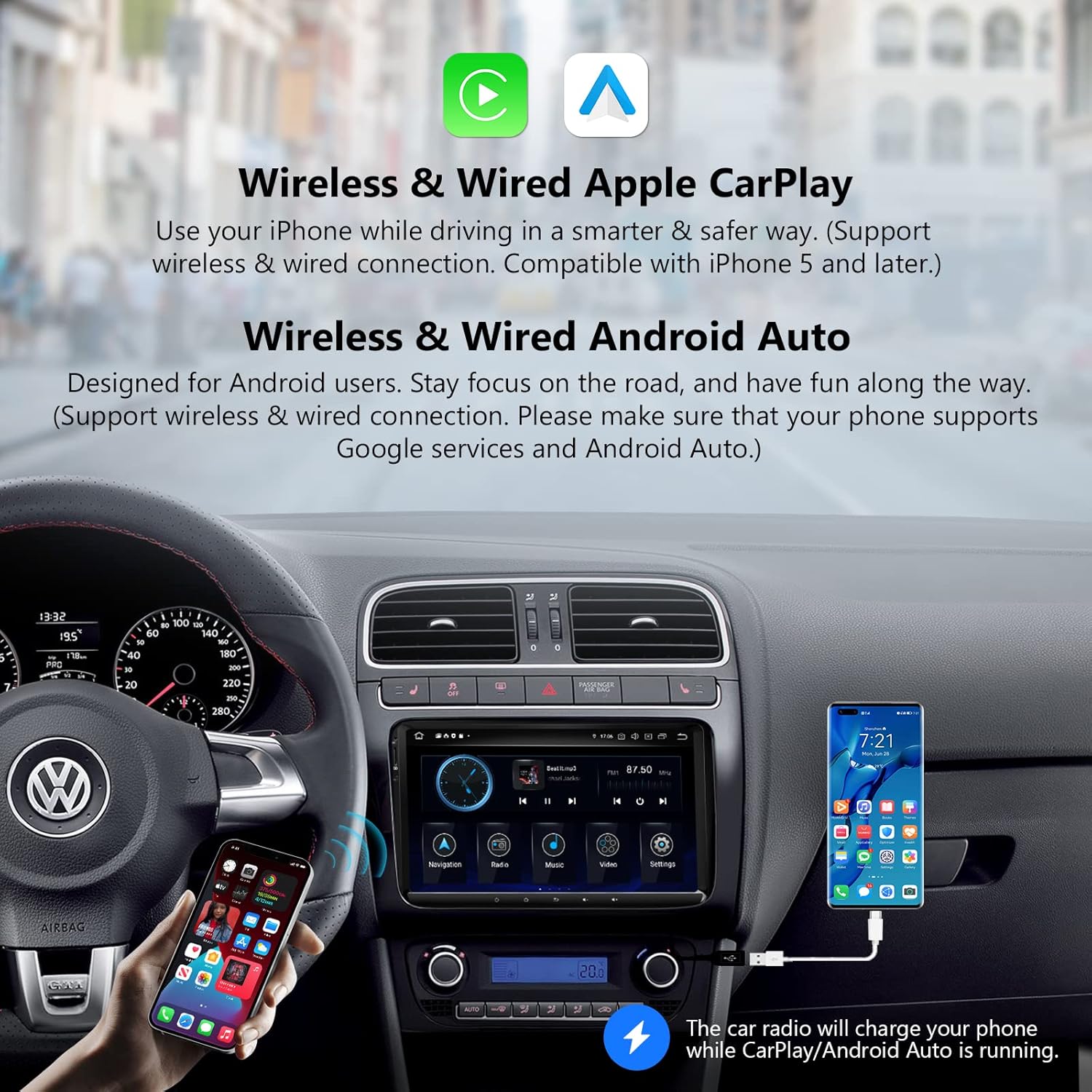 Eonon Android 11 Car Stereo, CarPlay & Android Auto Car Stereo Receiver, 9 Inch Double Din Car Radio Applicable to Volkswagen/SEAT/Skoda, Built-in DSP/IPS Display, Support Custom UI/Bluetooth 5.0-R53