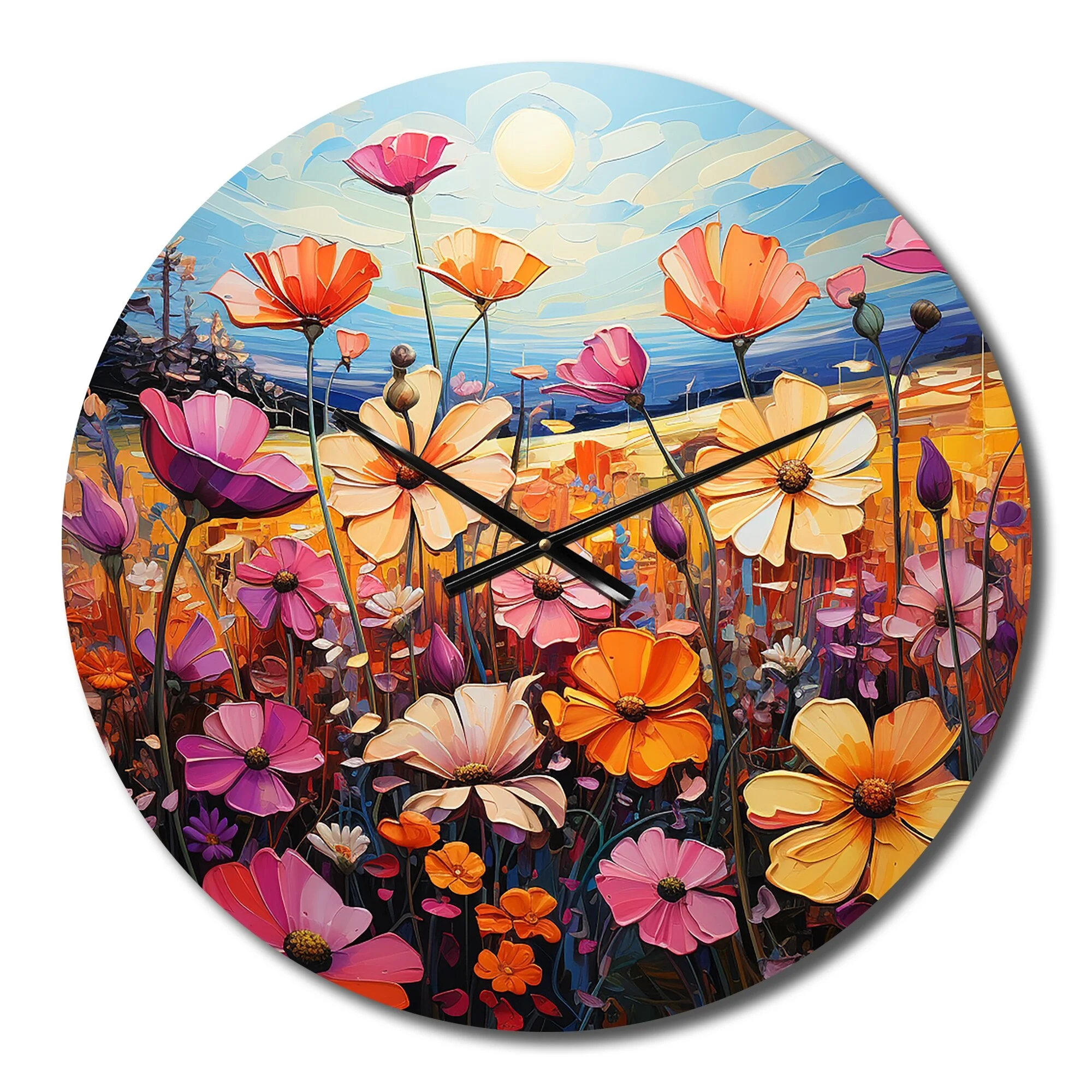 Designart "Symphony of Purple and Yellow Wildflowers" Floral Oversized Wall Clock
