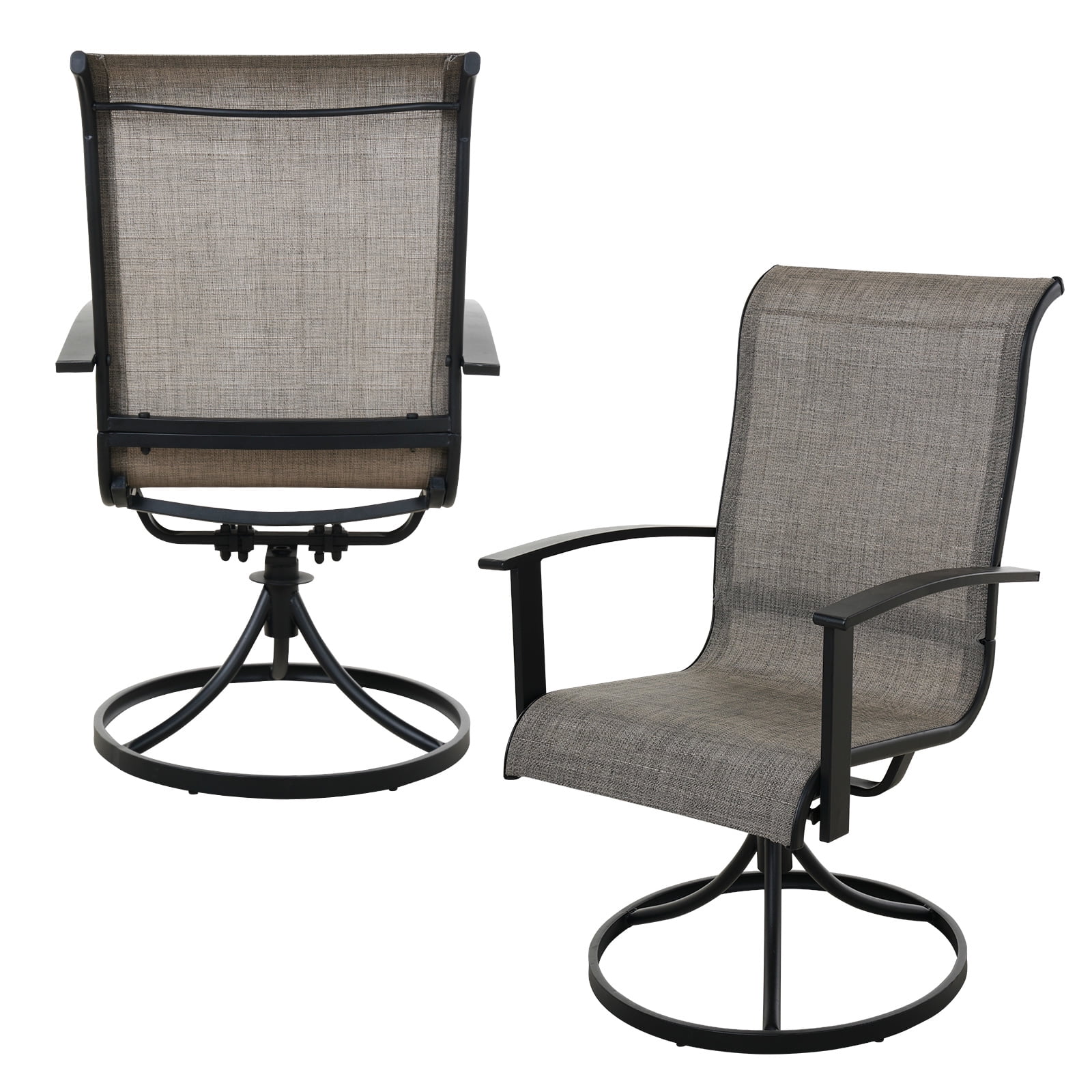 Grand Patio Outdoor Patio Swivel Chairs Set of 2 Dining Chairs, All-weather Sling Patio Rocking Chairs with Metal Frame, Mixed Coffee