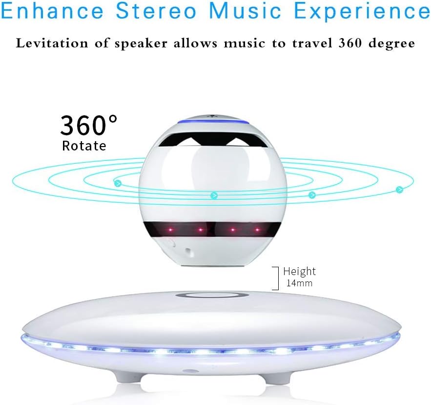 Infinity Orb Magnetic Levitating Speaker Bluetooth 4.0 LED Flash Wireless Floating Speakers with Microphone and Touch Buttons (White)