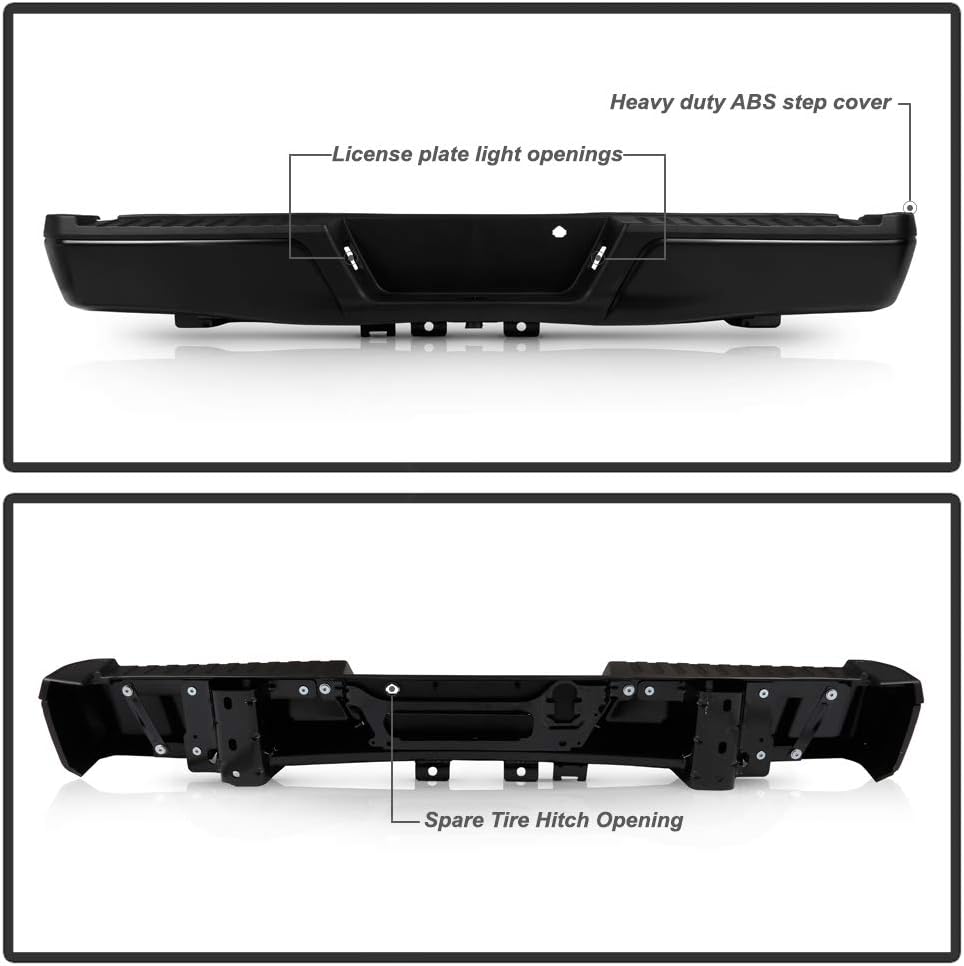 ACANII - For 2015-2019 Ford F150 Pickup w/o Sensor Hole & Hitch Black Steel Complete Rear Bumper Assembly (Excpt Raptor)