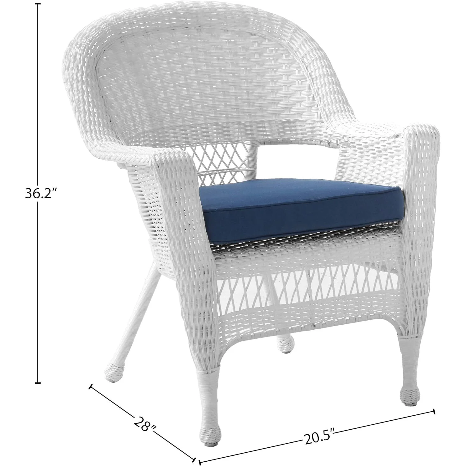 Jeco White Wicker Chair with Blue Cushion - Set of 2
