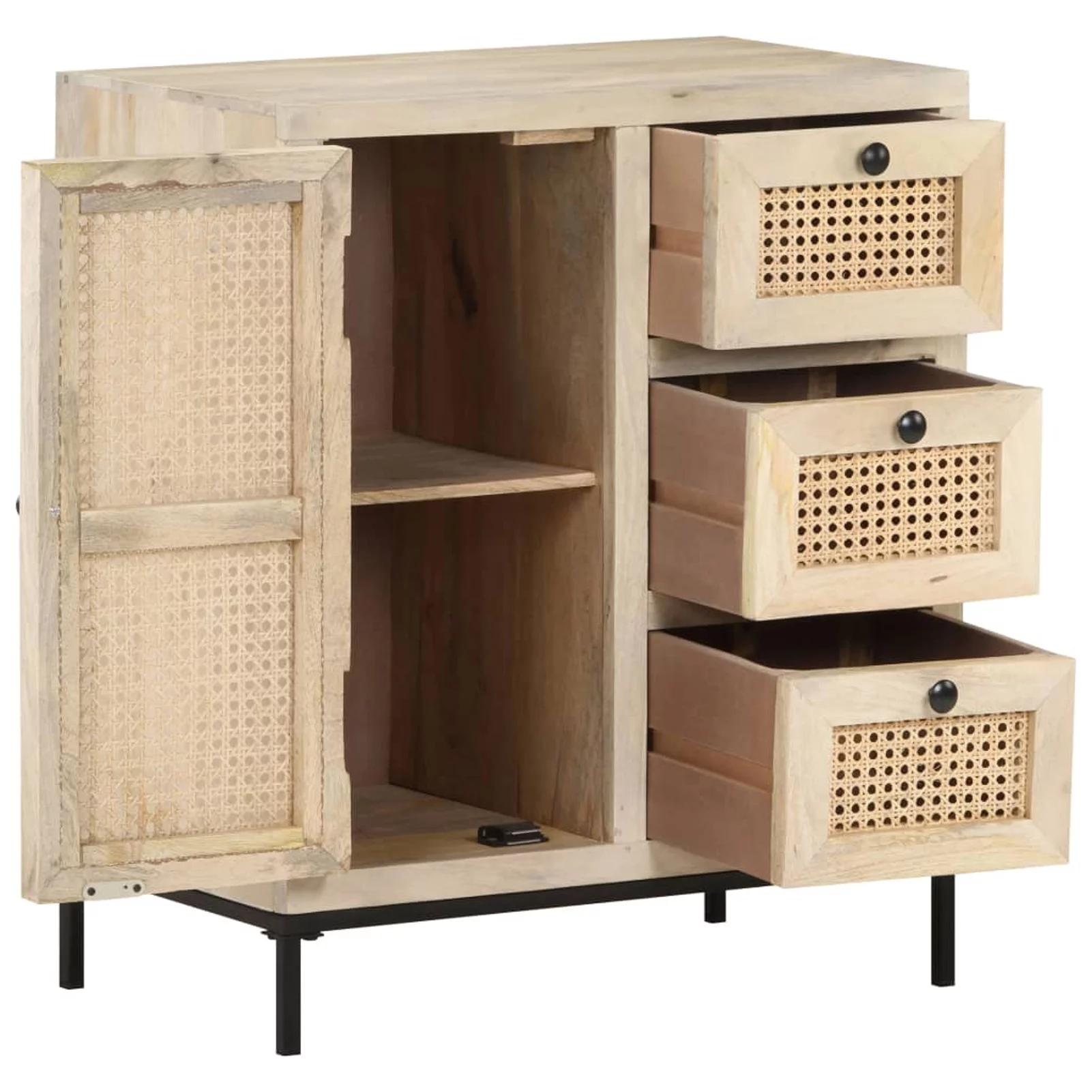 Walmeck Sideboard 23.6"x13.8"x27.6" Solid Mango Wood and Natural Cane