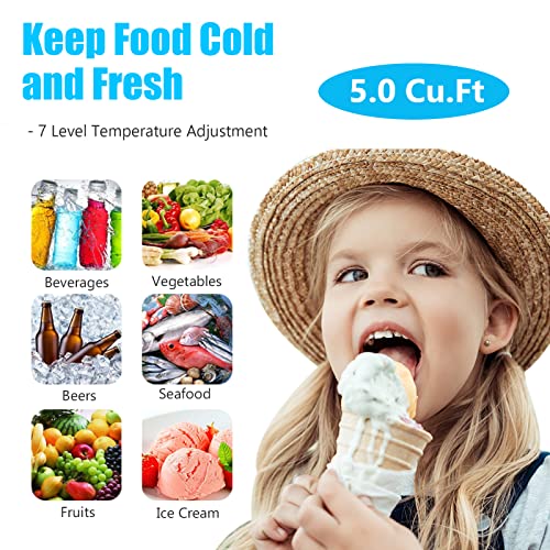 Chest Freezer Small Deep Freezer White Top Door Mini Freezer with Removable Basket, Low Noise, 7 Adjustable Temperature and Energy Saving Perfect for Home Garage Basement Dorm or Apartment Business