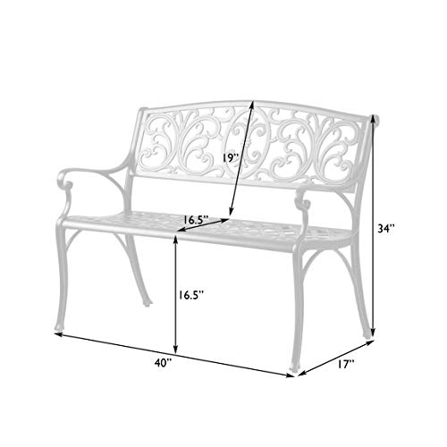 63284 Decatur Cast Aluminum Patio Bench Heavy Duty Rust Free Metal Construction Front Porch Backyard Lawn Garden Pool Deck Outdoors Fleur-De-Lis Design - Antique Bronze Finish