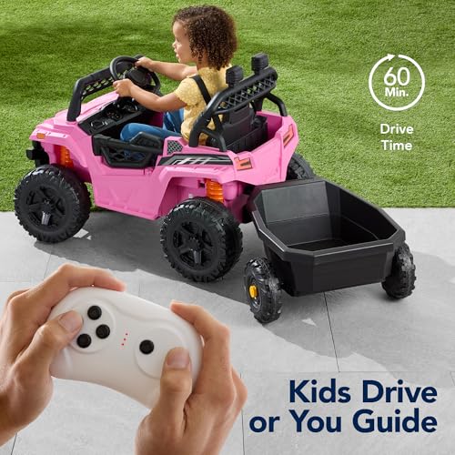 Best Choice Products Kids 12V Electric Ride On UTV Car and Trailer w/Parent Control, LED Lights, 2 Speeds, Bluetooth - Black