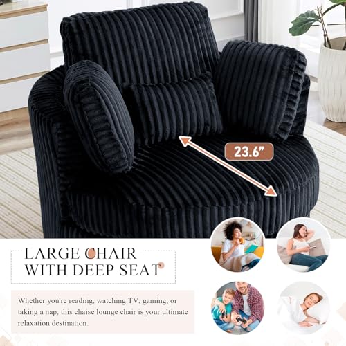 Chair and A Half with Ottoman, 360° Swivel Accent Barrel Chair Modern Comfy Round Reading Sofa Swivel Chairs Circle Lounge Chair for Bedroom Living Room w/4 Pillow Lower Seating Heigh (White, Large)