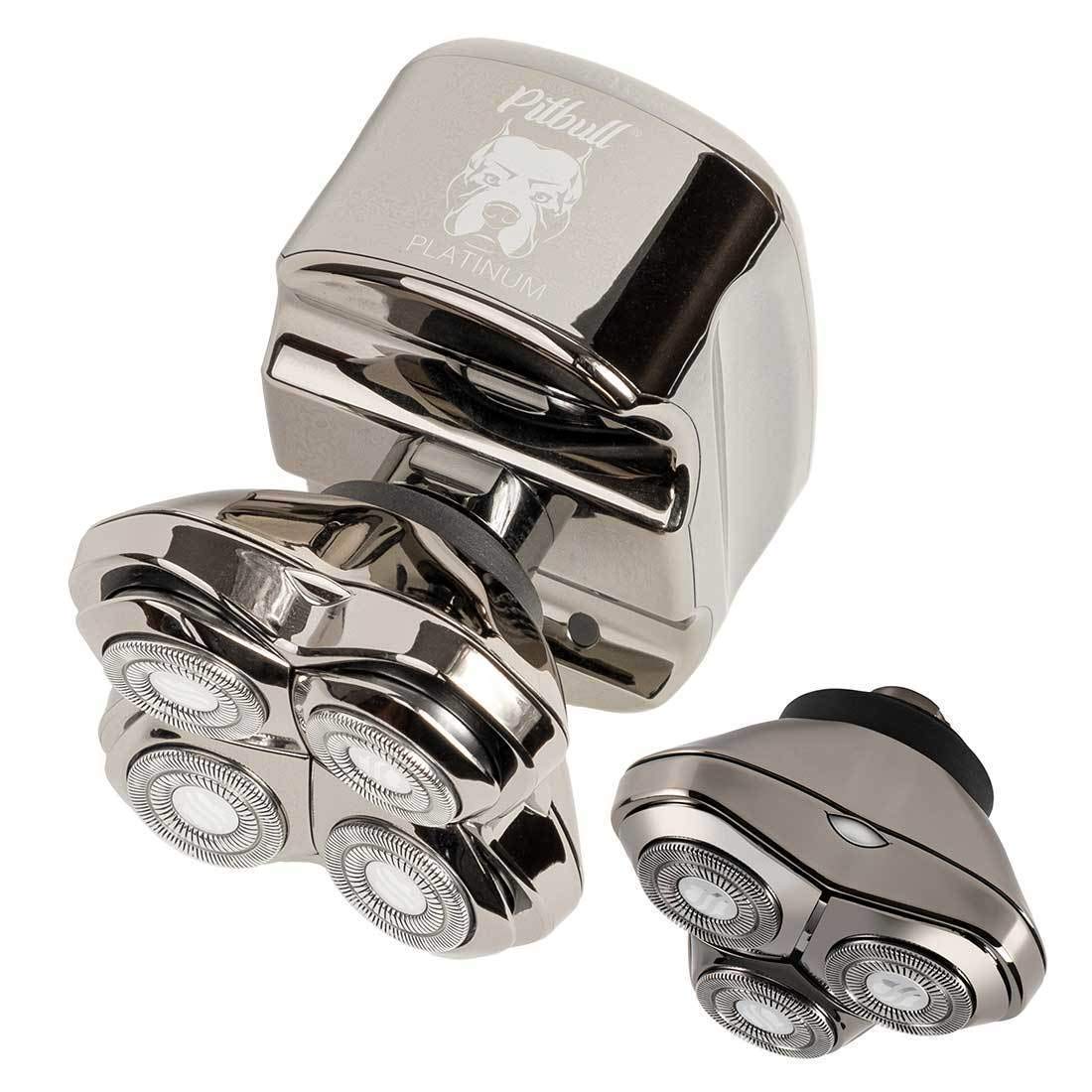Skull Shaver Pitbull Platinum PRO Electric Razor - Wet/Dry 4 Head 4d Cordless USB Rechargeable Rotary Shaver