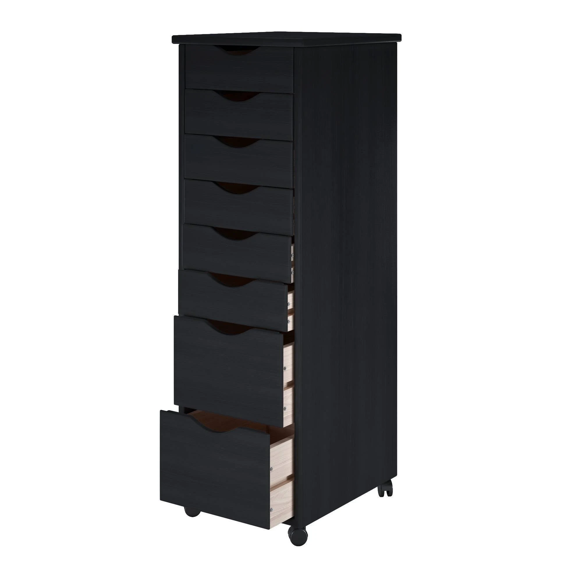 Adeptus Solid Wood 6+2 Drawer Roll Cart Black