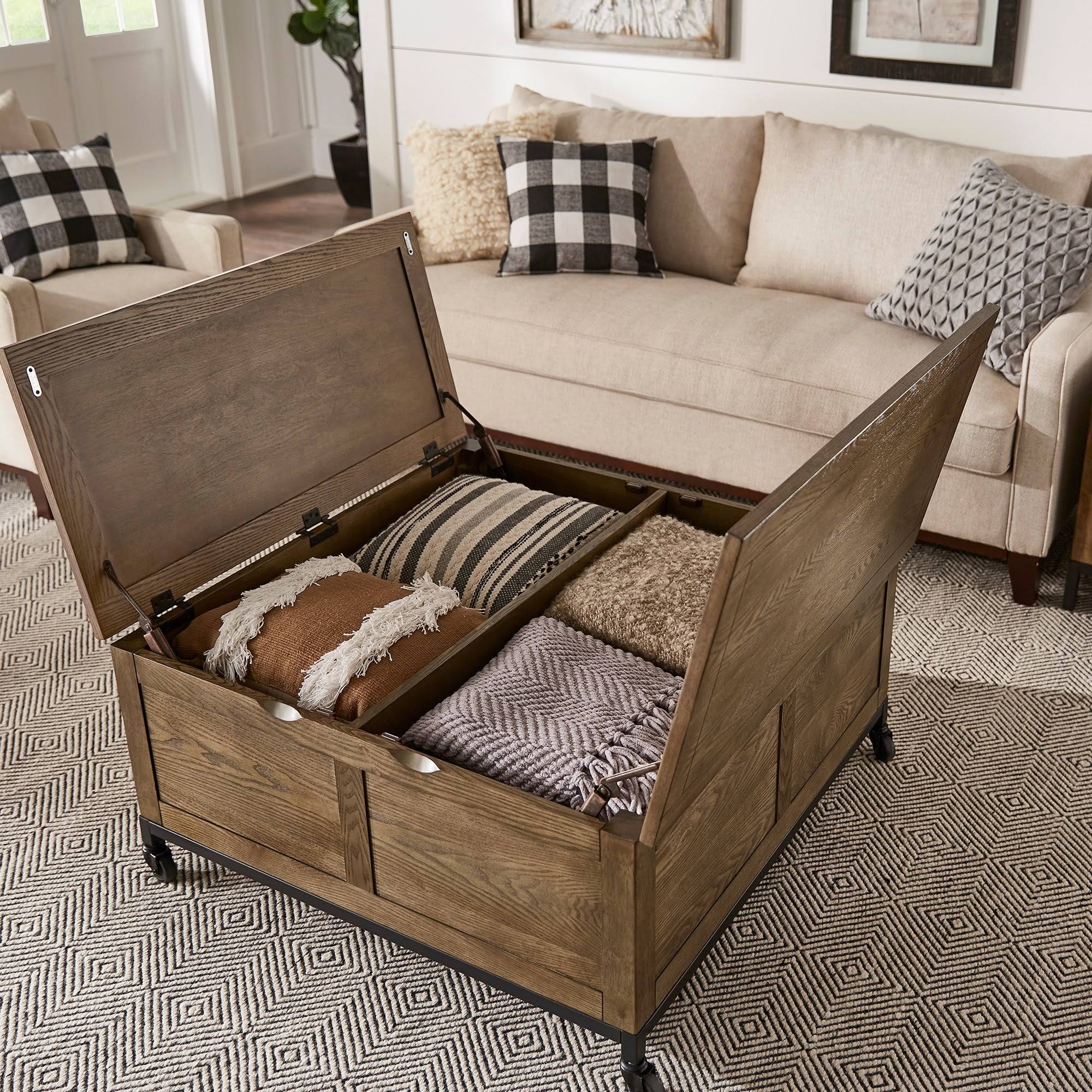 Shay Square Storage Trunk Cocktail Table with Caster Wheels by Inspire Q Artisan - Brown