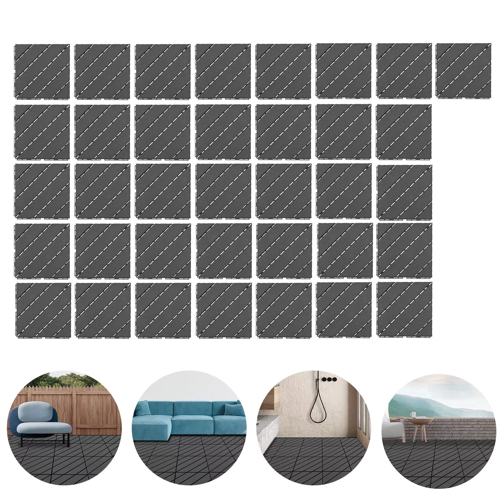 Modern 36PCS Interlocking Deck Tiles Floor Mount Plastic Composite Patio Deck Tiles 12”x12”