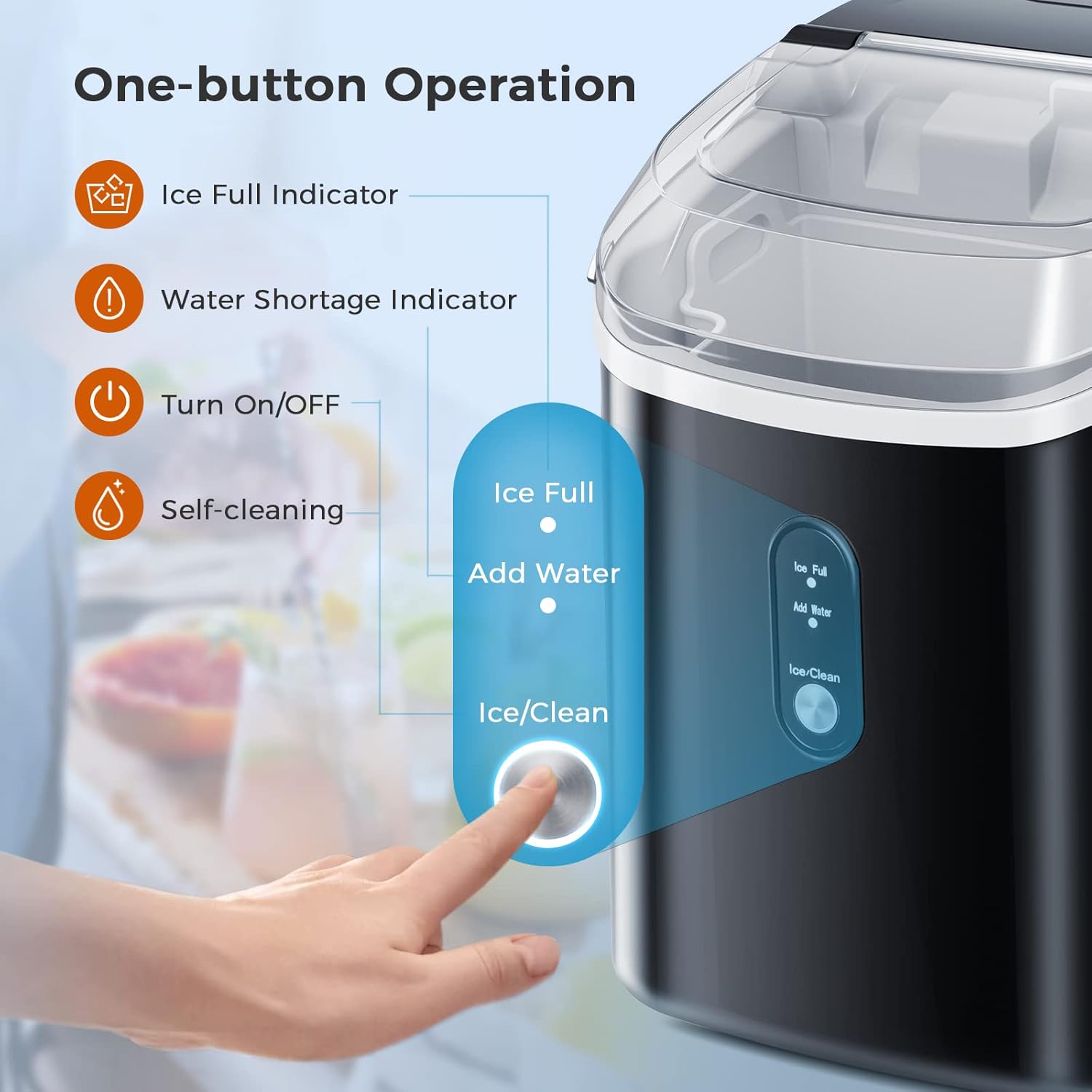 AGLUCKY Nugget Ice Maker Countertop, Portable Ice Maker Machine with Self-Cleaning Function,35lbs/24H,One-Click Operation,Pellet Ice Maker for Home/Kitchen/Office(Black)