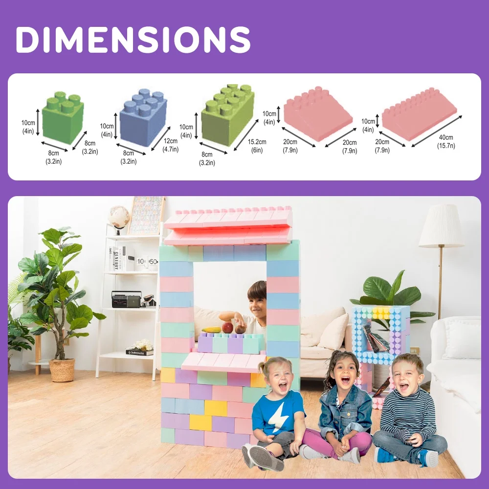 Giant Plastic Blocks Jumbo, Big Blocks, Jumbo Blocks, Big Building Blocks Jumbo, Giant Blocks, Huge Blocks, Jumbo Building Blocks, Large Blocks for Kids Ages 1 to 8 (86pcs blocks with wheels)