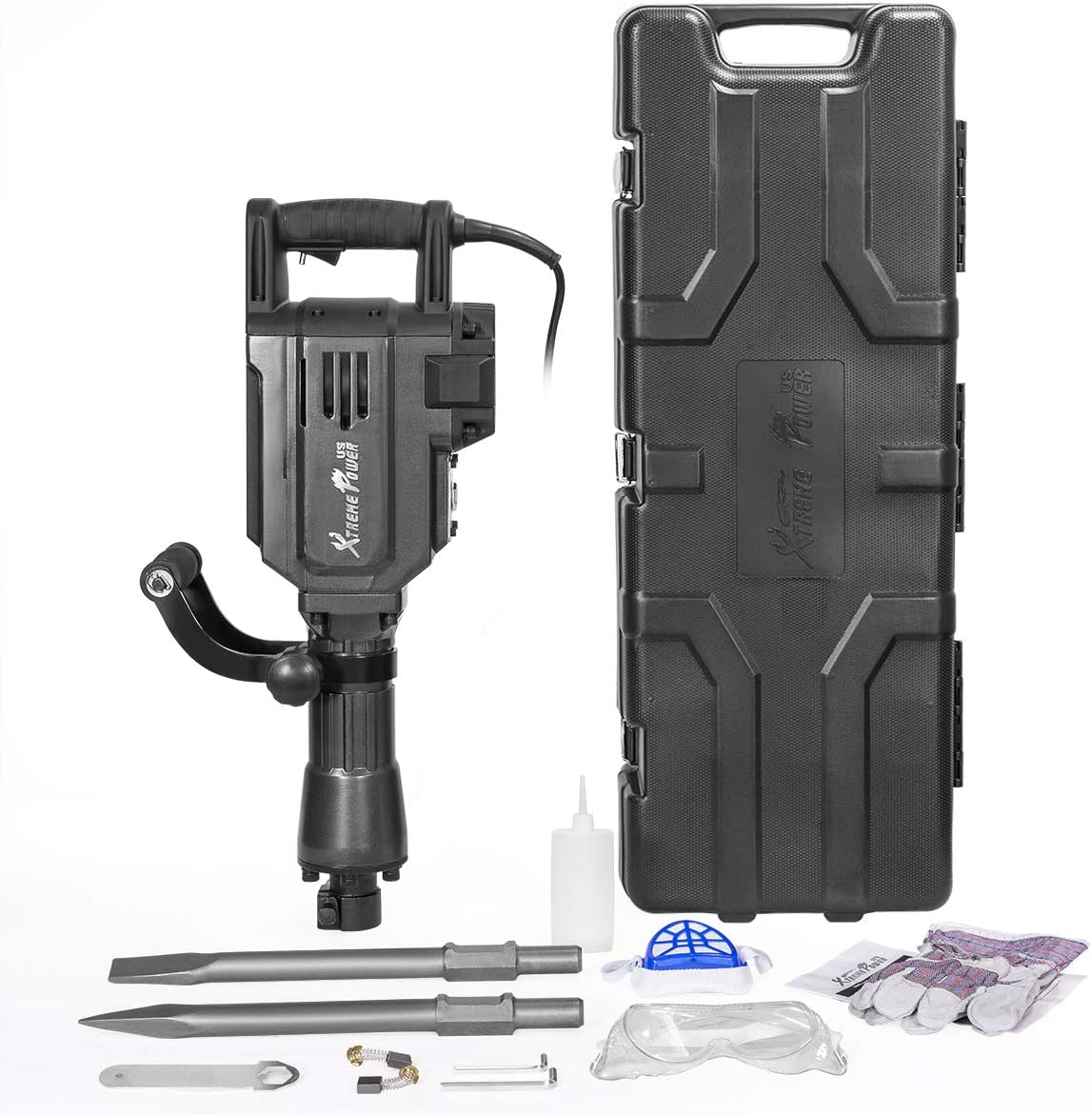 XtremepowerUS 61110 Jack Hammer w/Point Chisel Bits & Case Electric 2800W Demolition Construction Concrete Breaker Punch Drill