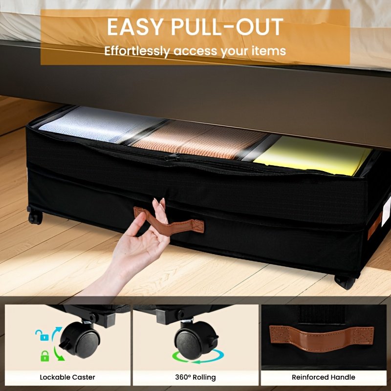2-Pack Under-Bed Storage Bins with Wheels &amp; Clear Window, Adjustable Height Large Capacity Organizers for Clothes, Shoes, Blankets &amp; Toys