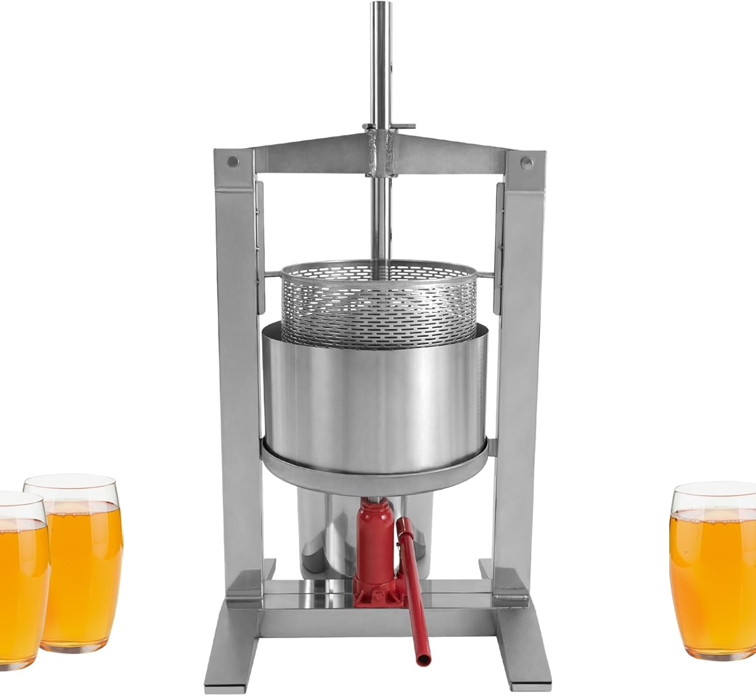 Fruit Wine Press, 5.28 Gal Manual Stainless Steel Juice Maker for Wine Making, Apple Cider Vegetables Berries Olive Oil Press with 3 Stainless Steel Barrels, 1 Hydraulic Jack, 1 Filter Bag