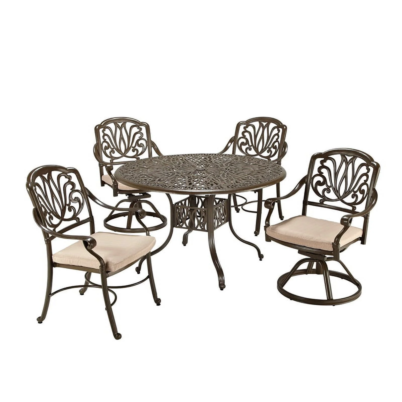 Pemberly Row Coastal Brown Cast Aluminum Round Outdoor Dining Table