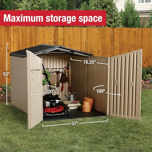 Rubbermaid Slide-Lid Resin Outdoor Storage Shed (5 x 6.5 Ft),Weather Resistant, Beige/Brown, Organization for Home/Backyard/Garden Tools/Lawn Mower/Bike Storage/Pool Supplies