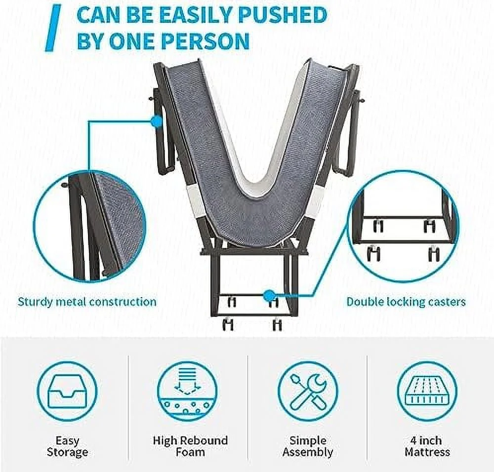 HOOMHIBIU Folding Bed with 5 Inch Mattress | Full Size Portable Bed with | 75 x 46 Space Saving Fold Up Bed | Foldable Bed Frame with 4 Lockable Wheels (Upgraded Mattress)