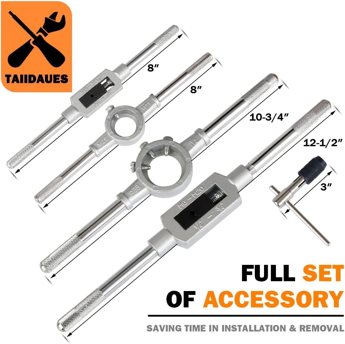 Taiidaues 110 Piece Hardened Alloy Steel Metric Tap And Die Threading Tool Set, SAE Standard Metric Tap Die Set for Cutting External and Internal Threads - With Storage Case
