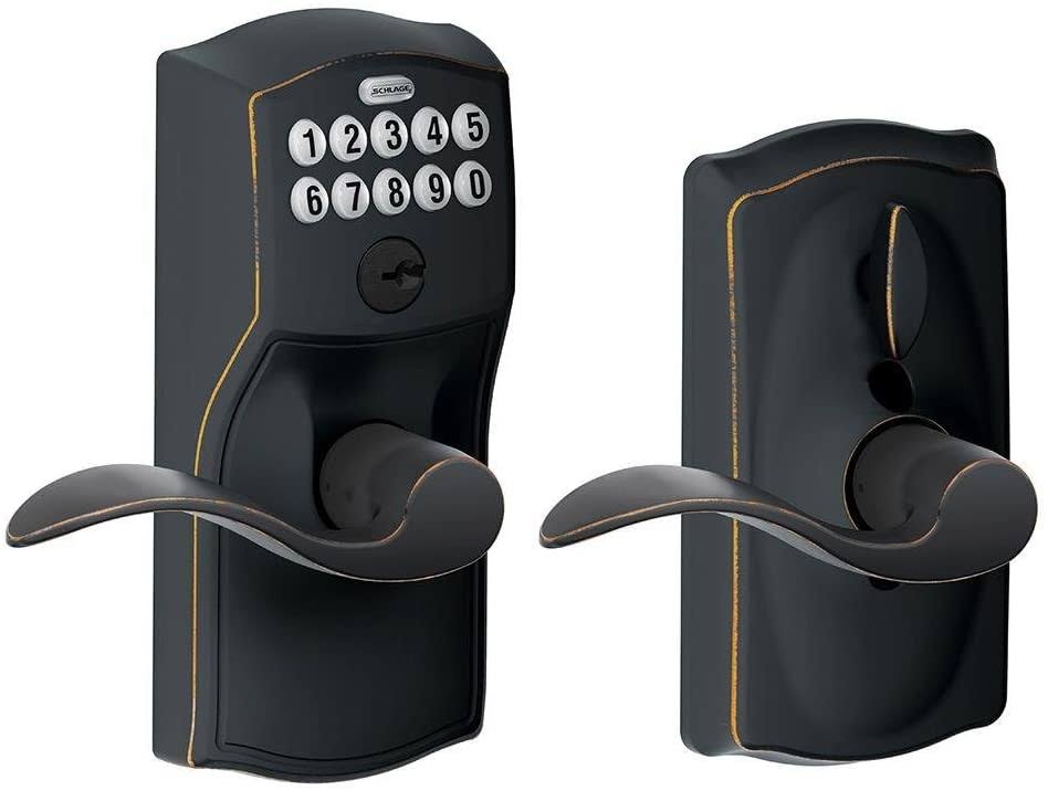 Schlage FE595 Cam 716 ACC Camelot Keypad Entry with Flex-Lock and Accent Levers, Aged Bronze - Megean