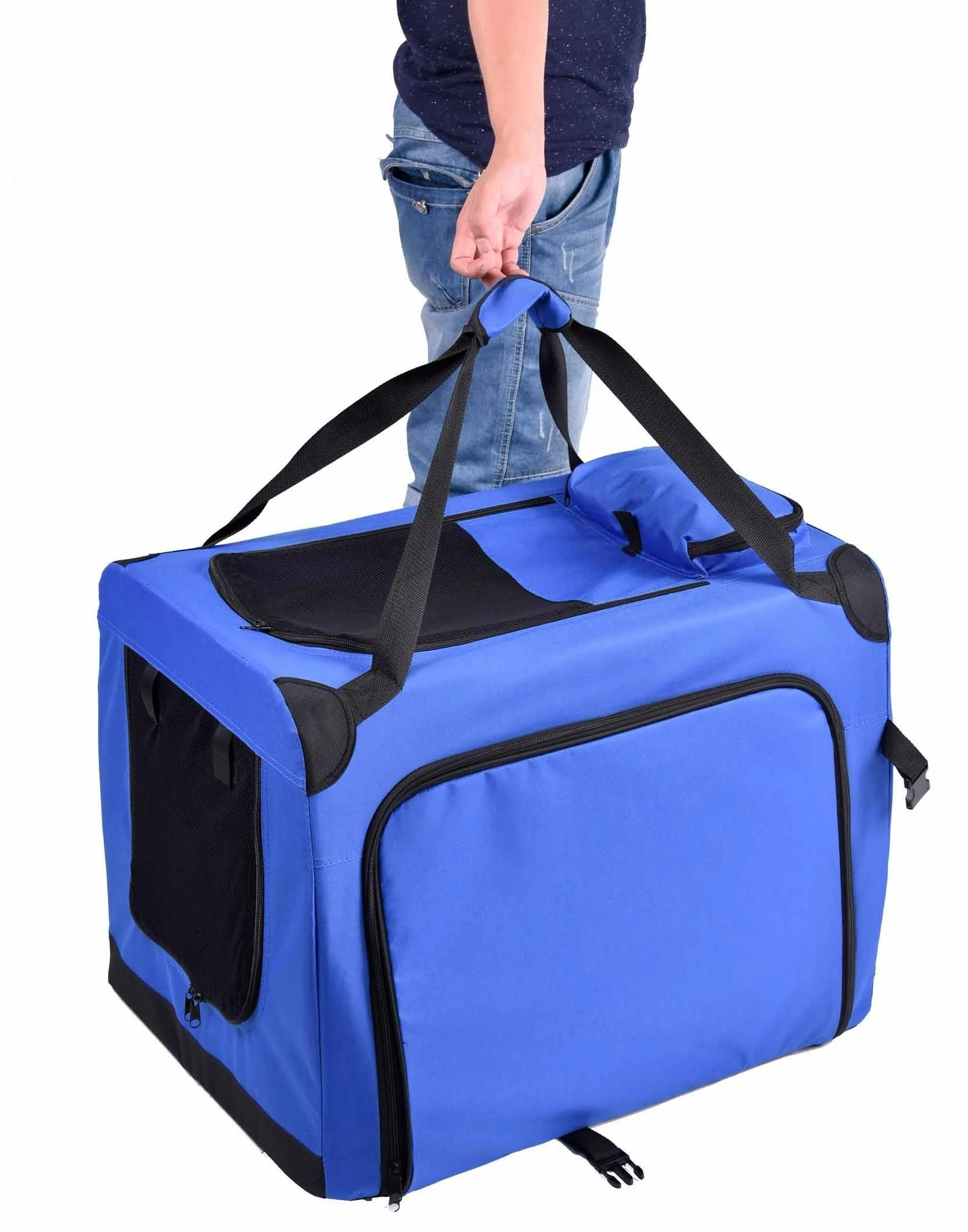 Pet Life &Hounda Accordion& Metal Framed Soft-Folding Collapsible Dual-Sided Expandable Pet Dog Crate (X-Large - Blue)